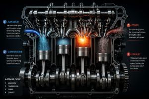 Le moteur 4 temps : admission, compression, puissance