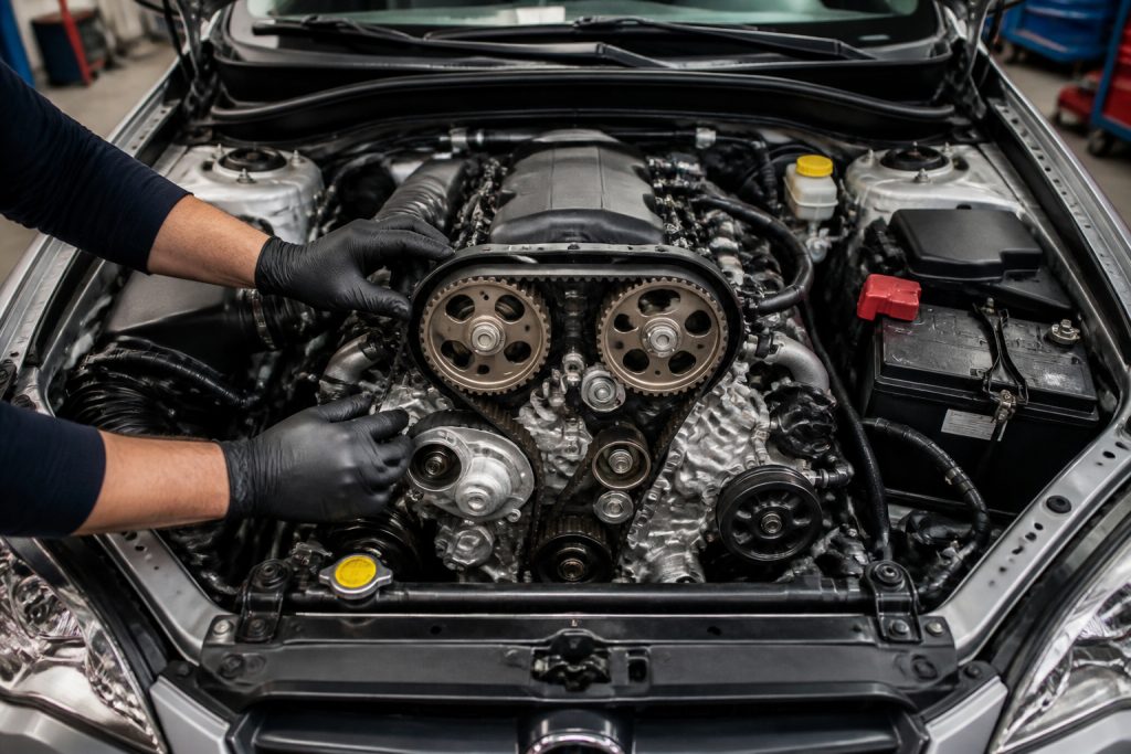 Moteur de voiture moderne sous inspection